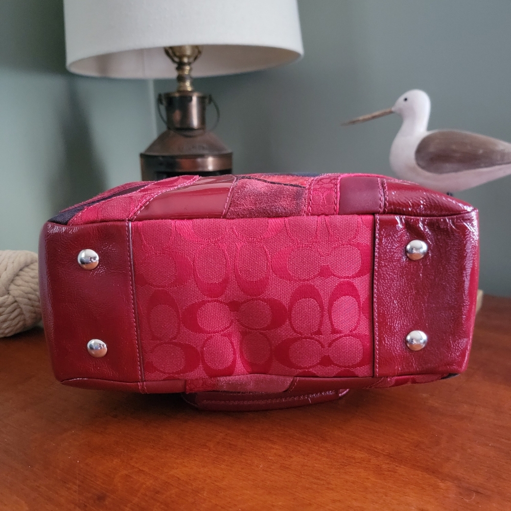 Coach F14004 Gallery Tote Red Leather Signature Jacquard Patchwork Mosaic Y2K - Picture 8 of 16
